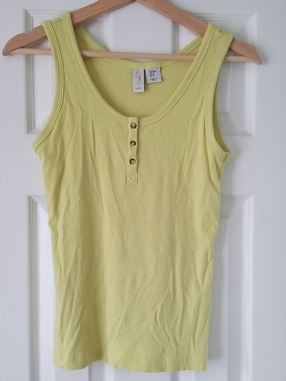 Yellow Green Ribbed Tank Top with Button Placket